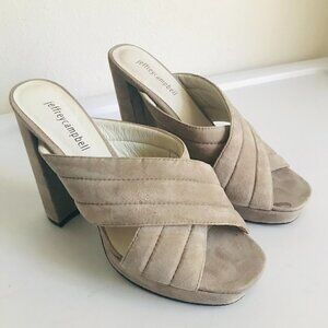 Jeffrey Campbell Taupe Suede Crisscross Slide Platform Sandal Size 8.5
